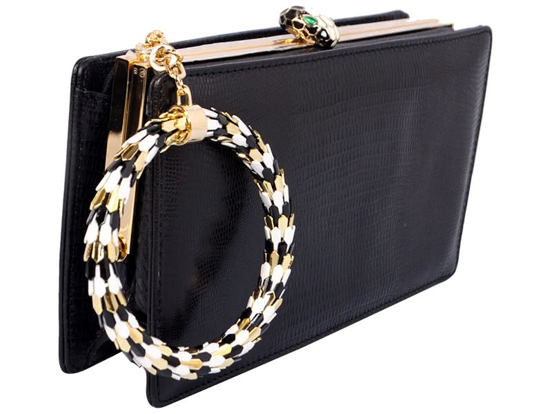 Bvlgari Serpenti Framed Pochette In Lizard Skin Black 2