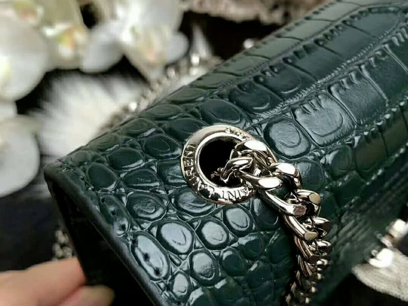 Saint Laurent Kate Medium With Tassel Crocodile Shiny Leather Green 9