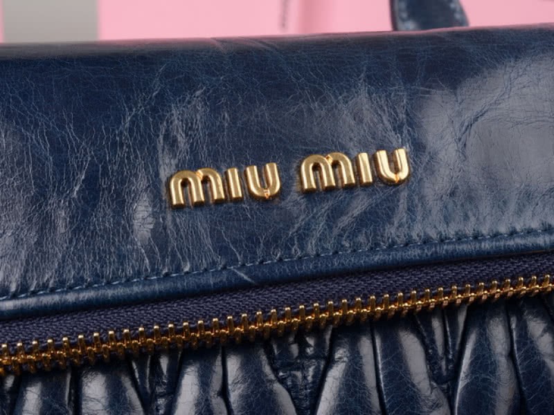 Miu Miu Glazed Matelasse Leather Zip Satchel Blue 5