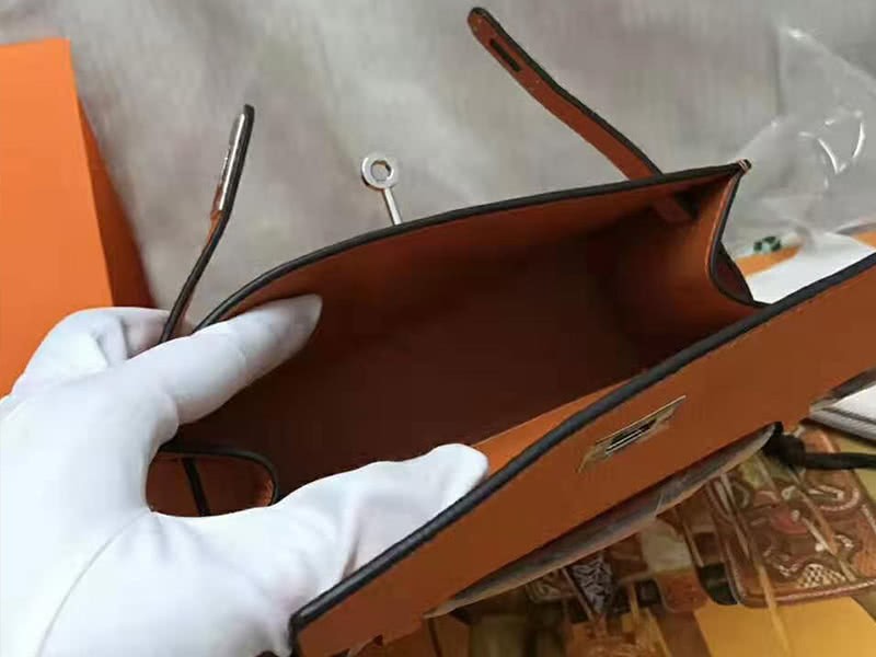 Hermes Pochette Kelly Togo Leather Silver Hardware Orange 6