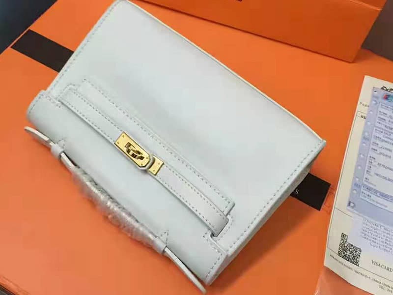 Hermes Swift Kelly Pochette Clutch Gold Hardware White 3