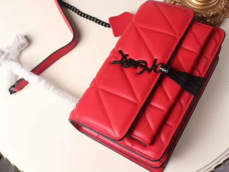 Saint Laurent Jamie Medium Carre Rive In Clafskin Red 5