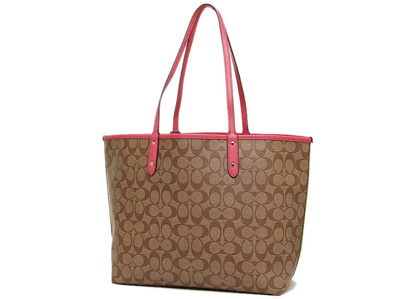 Coach Reversible Signature City Tote Khakhi Hot Pink 3