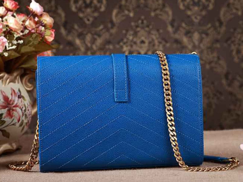 Ysl Small Monogramme Satchel Blue Grain Textured Matelasse Leather 9