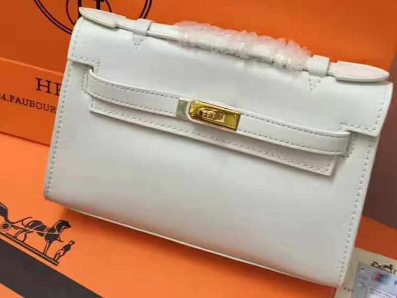 Hermes Swift Kelly Pochette Clutch Gold Hardware White 2