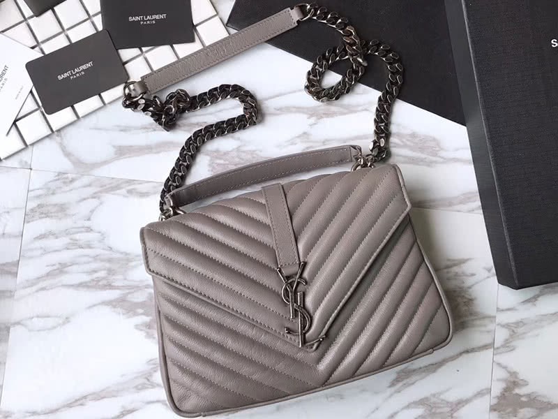 Saint Laurent Coll Ge Medium In Matelass Leather Grey 2