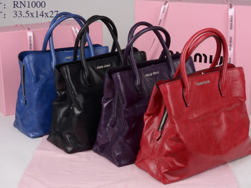Miu Miu Glazed Leather Tote Black 6