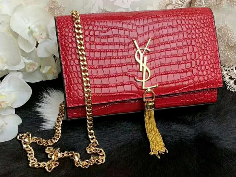 Saint Laurent Kate Medium With Tassel Crocodile Shiny Leather Red 1