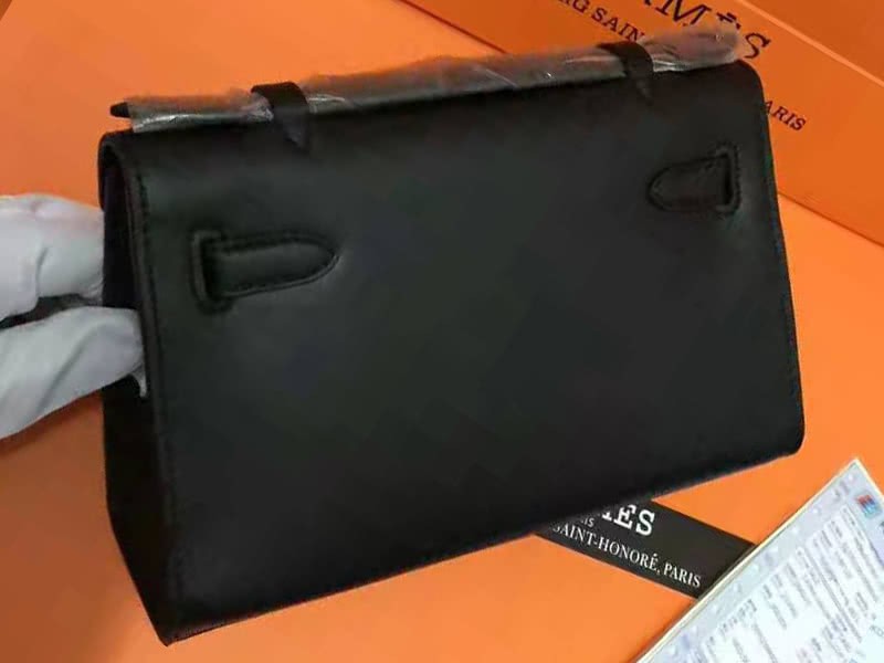 Hermes Swift Kelly Pochette Clutch Gold Hardware Black 2