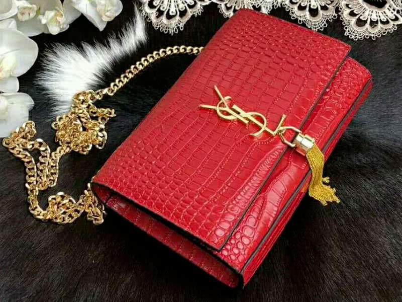 Saint Laurent Kate Medium With Tassel Crocodile Shiny Leather Red 5