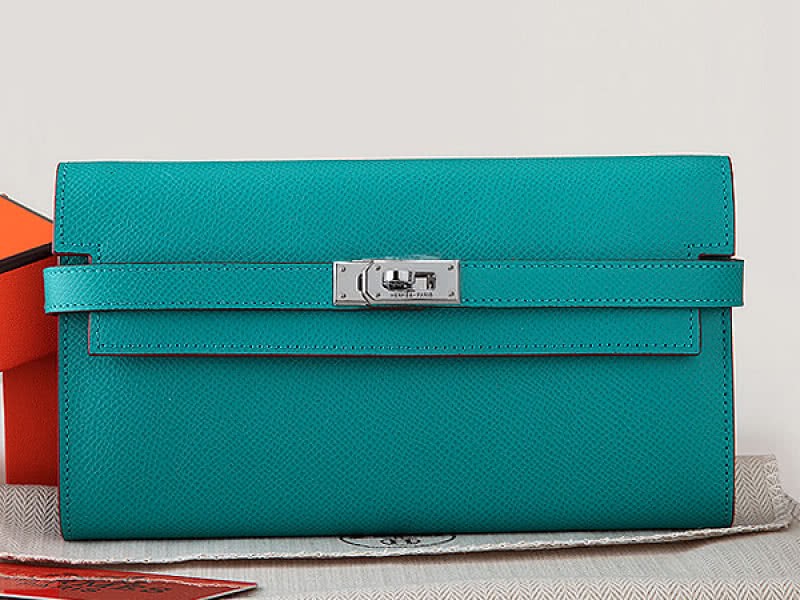 Hermes Epsom Original Calfskin Kelly Long Wallet Turquoise 1
