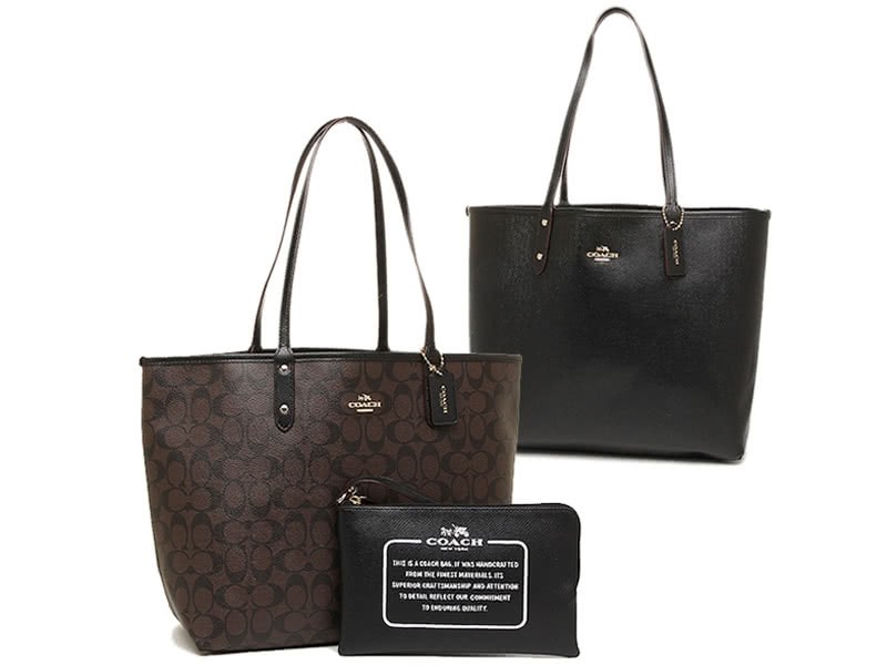 Coach Reversible Signature City Tote Brown Black 4