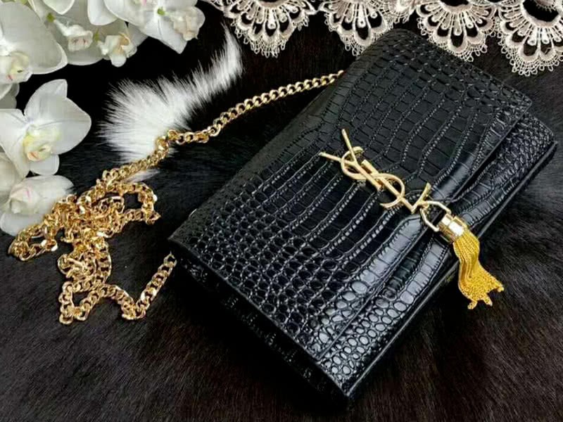 Saint Laurent Kate Medium With Tassel Crocodile Shiny Leather Black 5