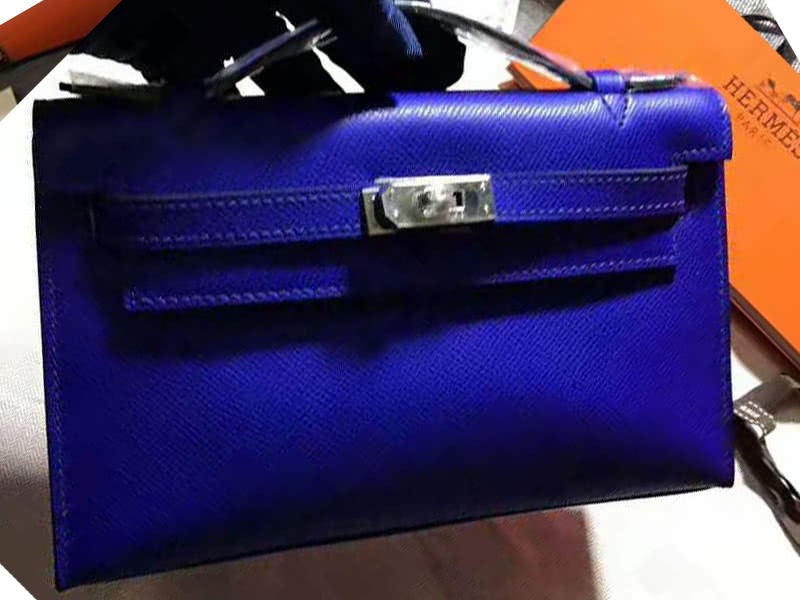 Hermes Epsom Mini Kelly Pochette Silver Hardware Electric Blue 2