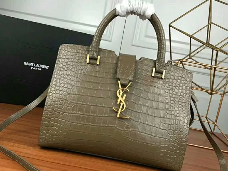 Saint Laurent Cabas Ysl Small In Smooth Leather Grey 1