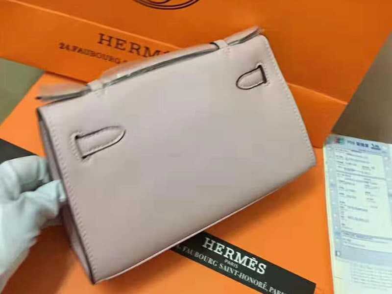 Hermes Swift Kelly Pochette Clutch Gold Hardware Light Pink 2