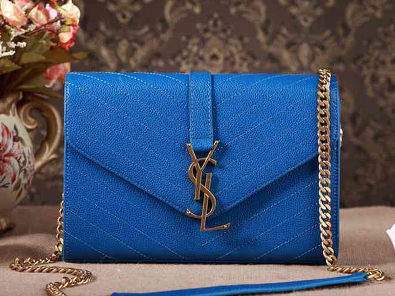Ysl Small Monogramme Satchel Blue Grain Textured Matelasse Leather 1
