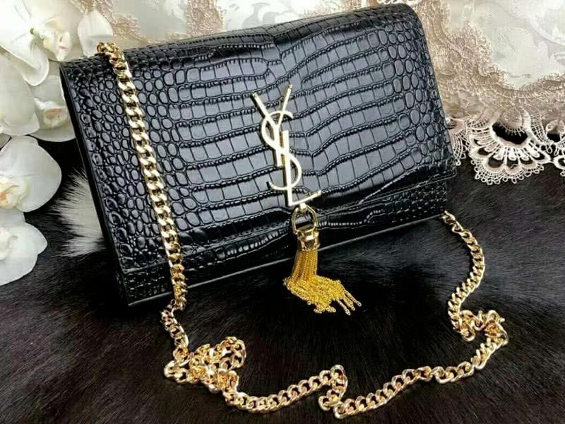 Saint Laurent Kate Medium With Tassel Crocodile Shiny Leather Black 1