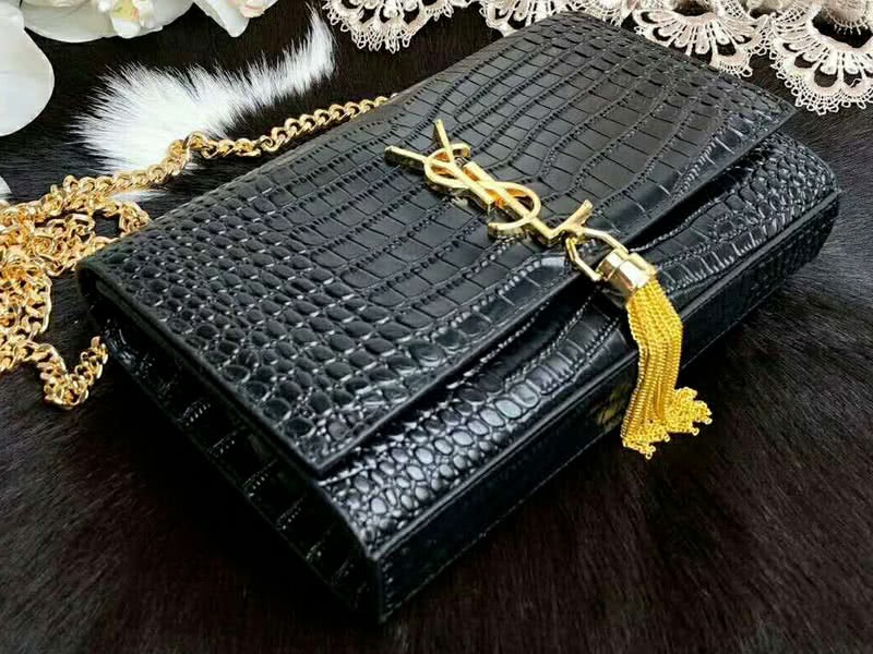 Saint Laurent Kate Medium With Tassel Crocodile Shiny Leather Black 4
