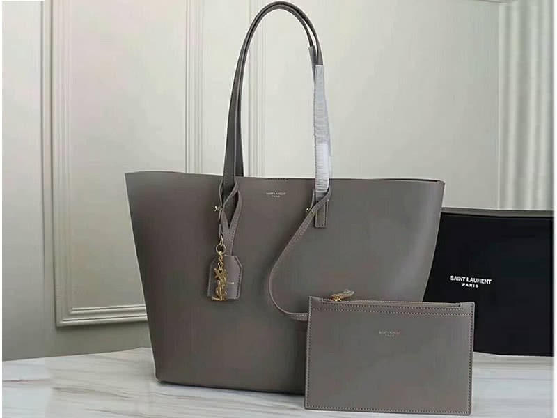 Saint Laurent Large Leather Ysl Shopper Tote Grey 1