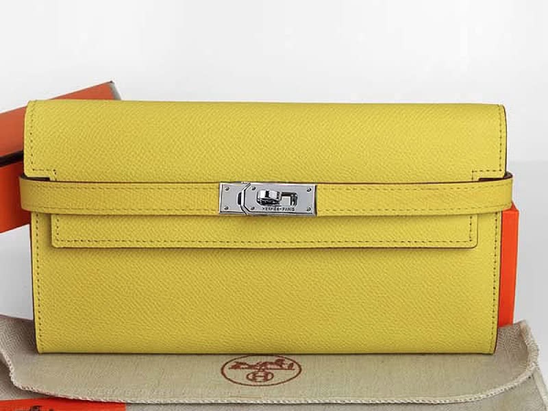 Hermes Epsom Original Calfskin Kelly Long Wallet Lemon Yellow 1