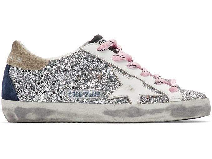 Golden Goose Silver Glitter Mid Star Sneaker Silver White Men and Women 1